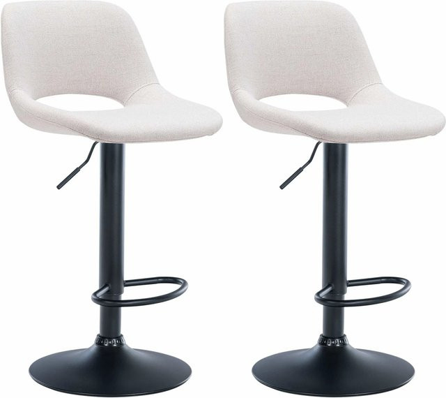 DELUKE Barhocker JAKSON 2er Set, moderne Tresenhocker mit Lehne aus Stoff und Kunstleder, Creme/Schwarz, drehbar 360 Grad - Bild 1