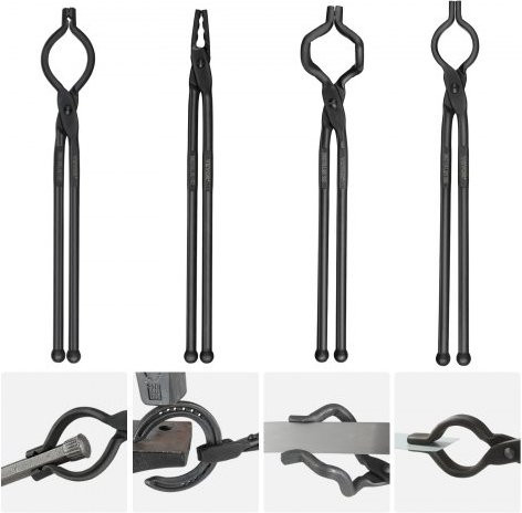 VEVOR Schmiedezange-Set aus Kohlenstoffstahl in Schwarz, 4er-Set mit V-Bit, Wolf Jaw, ZV und Greifzange, Maße: 465 x 60 x 19 mm, 461 x 68 x 18 mm, 458 x 38 x 19 mm und 463 x 78 x 52,3 mm - Bild 1