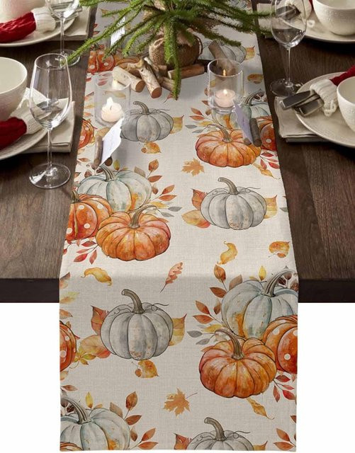 JMG Household Supplies Tischläufer aus Leinen mit Herbst-Motiv, Kürbisse und Ahornblätter, Mehrfarbig, B/H: 150 x 33 cm - Bild 1