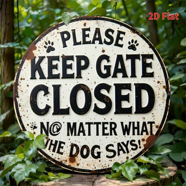Potdemiel Rundes Metallschild Bitte halten das Tor geschlossen egal was der Hund sagt in Weiß im Vintage-Stil Durchmesser: 20 cm - Bild 1