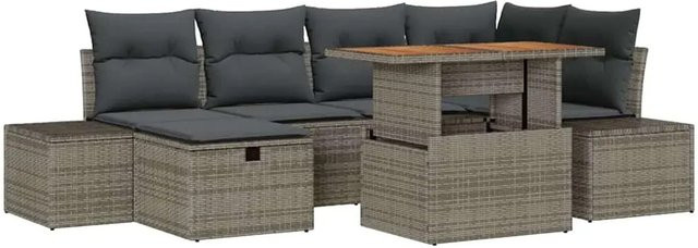vidaXL Garten-Sofa-Set 7-teilig aus Polyrattan in Grau mit Metallgestell und Polsterkissen für Terrasse und Garten - Bild 1