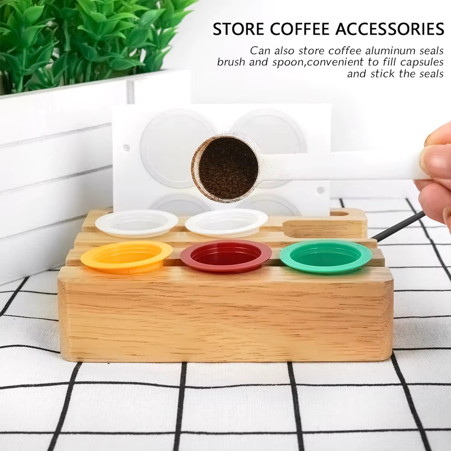 Füll- und Verschlussständer für Kaffeekapseln aus Holz in Beige, Aufbewahrungshalter für Kaffeepads kompatibel mit Nespresso Original Pods - Bild 4