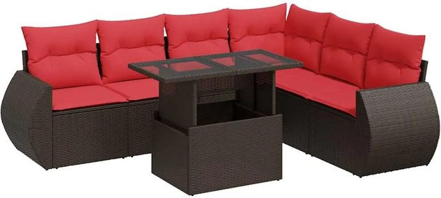 vidaXL 7-teilige Garten-Sofagarnitur aus Poly-Rattan und Akazie in Braun - Bild 1