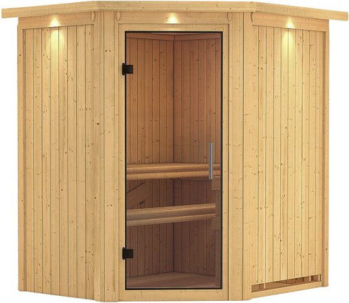 Karibu Sauna Narva für 3 Personen aus Fichtenholz in Beige, B: 202,0 cm, T: 184,0 cm, H: 165,0 cm - Bild 1