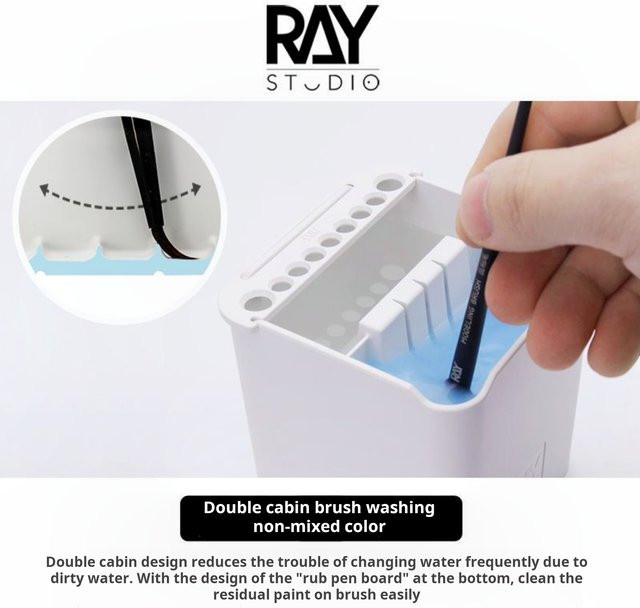 RAY Studio 2-in-1 Pinsel-Reinigungstopfhalter mit saugfähigem Pad in Weiß für Acrylpinsel, Gundam-Modelle und Kunstwerkzeuge - Bild 1