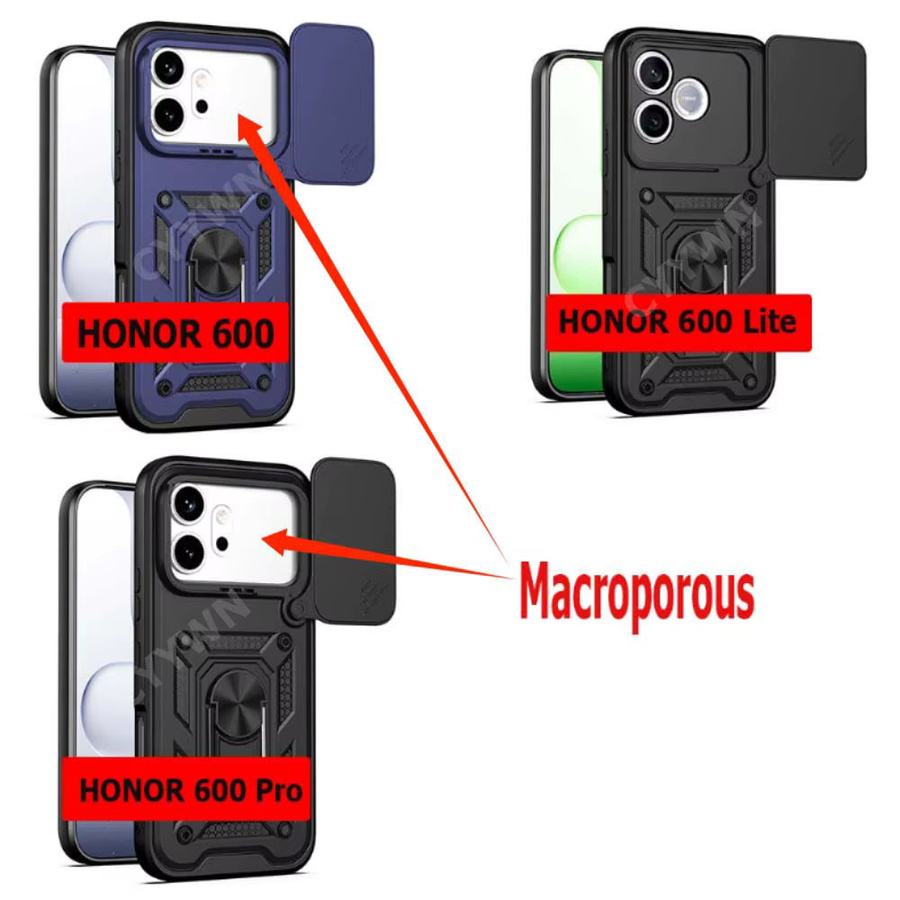 Stoßfeste Rüstungs-Schutzhülle mit Autohalterung und Kameraobjektivschutz für Honor 600 Pro, Honor 600 Lite und Honor 600 von CYYWN in Schwarz - Bild 2