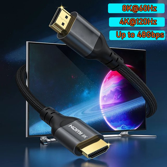 HDmatters HDMI 2.1 Kabel in Schwarz für 8K 60Hz und 4K 120Hz mit geflochtenem Design für PS5 und Xbox Series X/S - Bild 1