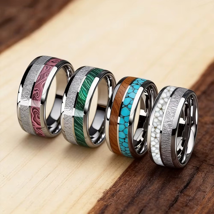 SUNFLOWERZHU Herrenring Edelstahl, Silber, Meteorit-Einlage - Bild 2