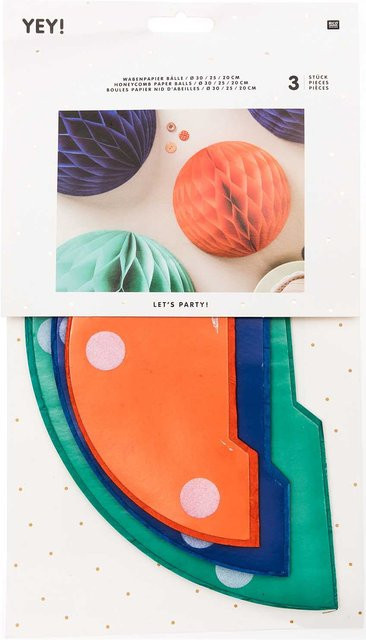 Rico Design Wabenpapier Bälle in Grün, Blau und Rot, 3 Stück - Bild 1