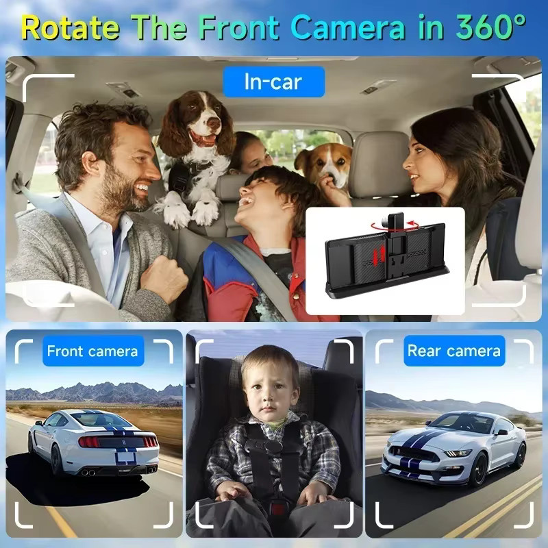 srnubi 4K Dashcam mit 360 Grad drehbarer Linse, Android Auto und Apple CarPlay, GPS Navigation, FM AUX, Schwarz - Bild 2
