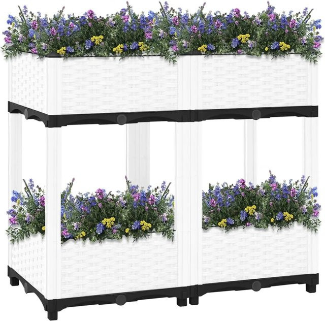 vidaXL Hochbeet in Rattan-Optik aus Polypropylen, Grau und Weiß, B/T/H: 80 x 40 x 71 cm - Bild 1