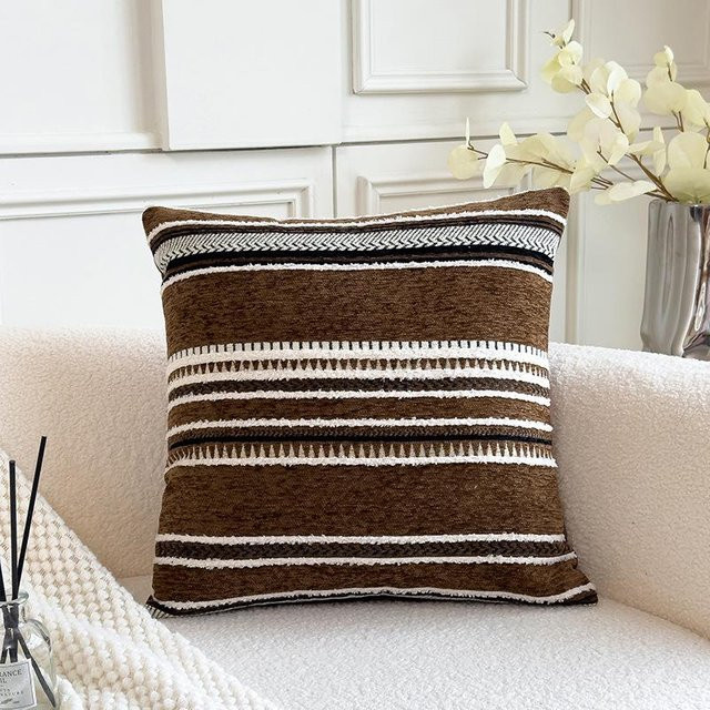 JHWarmo Boho Kissenbezug aus Chenille in Braun, Texturiert Gestreift, B/H: 45 x 45 cm - Bild 1