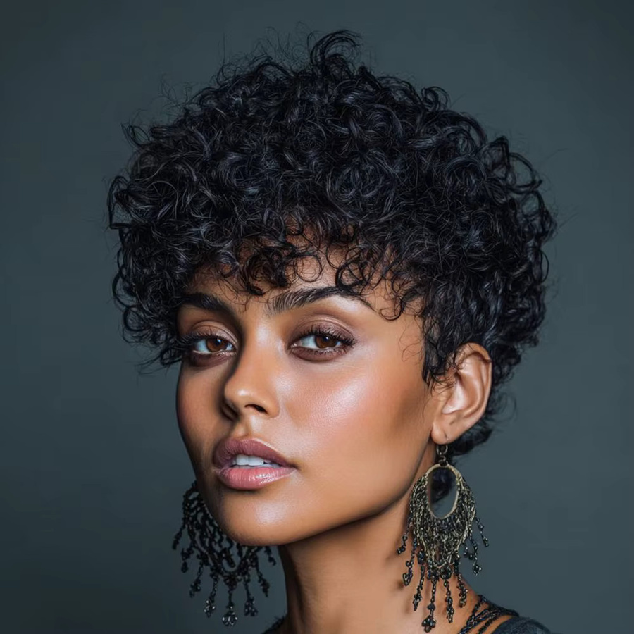 OYM HAIR Wasserwellen-Echthaar-Perücke, Pixie-Schnitt, Damen - Bild 3