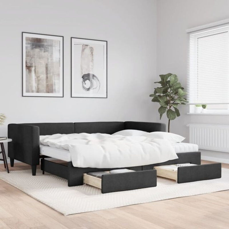 Ausziehbares Funktionsbett vidaxl in Schwarz mit Schubladen aus Stoff und Metall, B/T: 100 x 200 cm - Bild 1