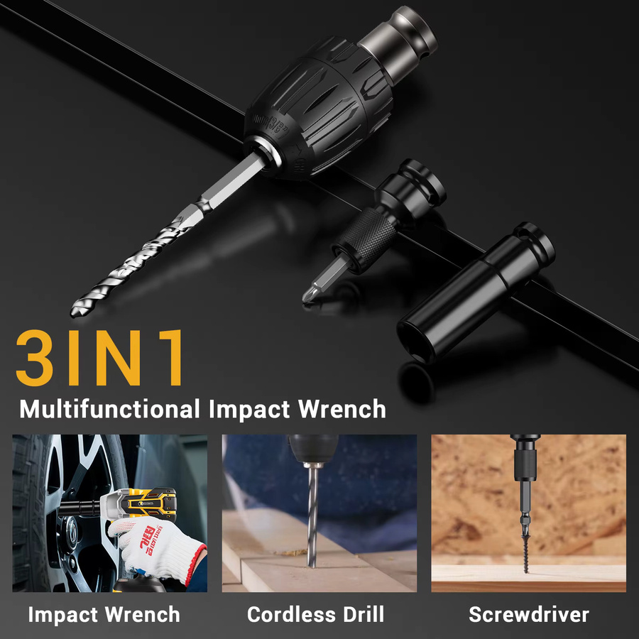 CONENTOOL 3-in-1 Bürstenloser Multifunktions-Elektroschrauber Gelb, Kabelloser Schlagschrauber und Elektrobohrer kompatibel mit Makita 18V Akku - Bild 2