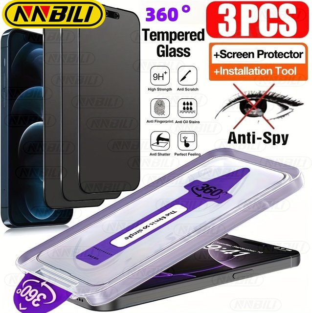 NNBILI 3-teiliges 4-Wege-Privatsphären-Set aus gehärtetem Glas für iPhone 17 16 15 14 13 12 11 Pro Max Serie, transparent - Bild 1