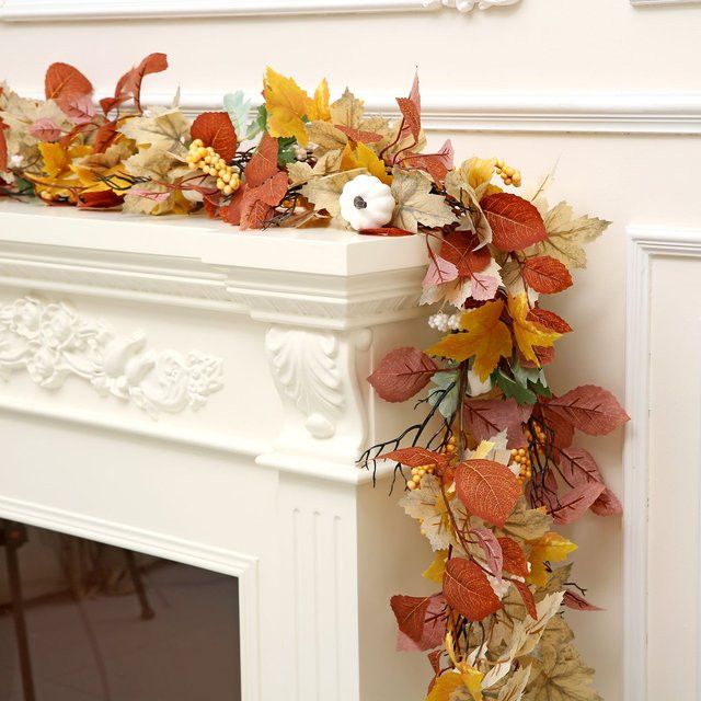 Sinsoledad Herbstgirlande mit künstlichen Ahornblättern und Kürbissen für deine Thanksgiving-Dekoration - Bild 1