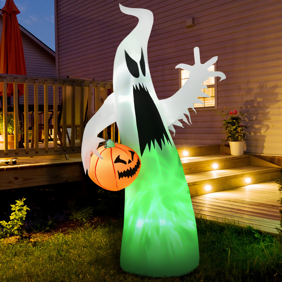 HOMCOM Selbstaufblasbares Halloween Gespenst mit LED-Beleuchtung in Weiß, B/T/H: 95 x 45 x 180 cm - Bild 2