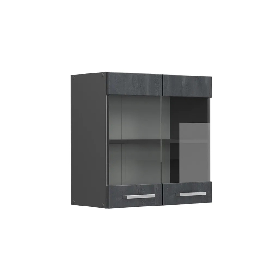 Vicco R-Line Küchen-Hängeglasschrank mit 2 Glastüren in Schwarz Beton Anthrazit, Breite: 60 cm - Bild 2
