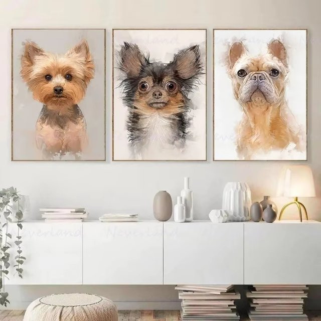 Potdemiel Minimalistische Tierporträts als Leinwanddrucke mit Hund und Katze in Mehrfarbig - Bild 1