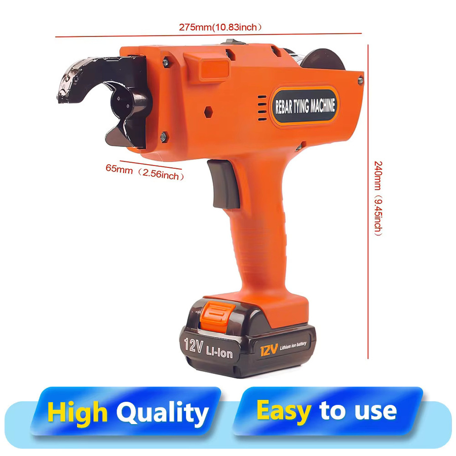 Podofo Akku-Bewehrungsbindemaschine 12V in Orange mit 2 Batterien für 8mm-34mm Stahlstab-Bindung - Bild 2
