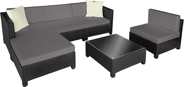 tectake Aluminium Rattan Lounge wetterfest und UV-beständig mit Polstern und 2 Bezugssets B/T/H: 64 x 72 x 64 cm - Bild 2