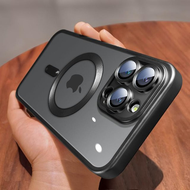 Magnetische MagSafe Schutzhülle für Apple iPhone 11 bis 15 Pro Max Plus in Black oder Transparent mit mattierter Plating-Optik - Bild 1