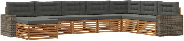 vidaXL Outdoor-Sofagarnitur aus Akazienholz mit 8 Kissen in Natur und Anthrazit - Bild 1
