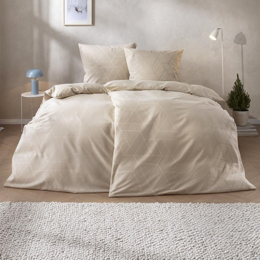 Estella Andriano Flanell Bettwäsche Samt und Seide Natur Rauten Beige B/H: 135 x 200 cm - Bild 1