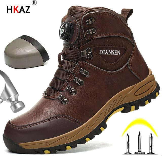 Kankeirr Sicherheitsschuhe für Herren in Braun mit drehbarem Knopf, pannensichere Arbeitsschuhe und taktische Schutzstiefel - Bild 1