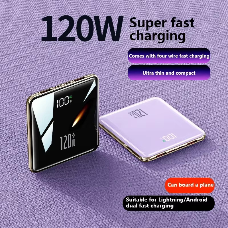 ROMOSS Ultra Dünne Powerbank mit 50000mAh Kapazität und 4 integrierten Kabeln in Lila - Bild 4
