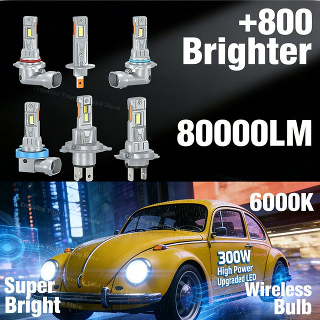 2er Set LED-Automobilscheinwerfer H1 H4 H7 H11 9005 9006 9012 Hochleistungsleuchten 300W 6000K mit CANBUS in Silber - Bild 1