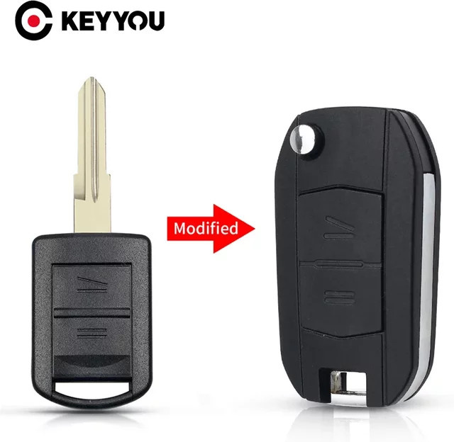 Keyyou Modifizierte Flip Remote Autoschlüssel Hülle mit Anhänger für Vauxhall Opel Corsa Meriva Astra Combo Tigra Agila in Schwarz - Bild 1