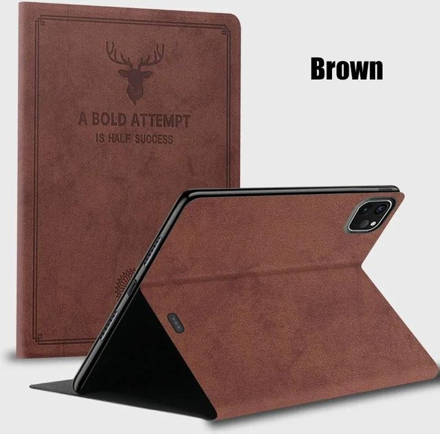 Premium Hirschkopf Leder Hülle für iPad Air 11 Zoll M3 2025 und iPad Pro 11 Zoll A16 Tablet-Abdeckung in Braun - Bild 1