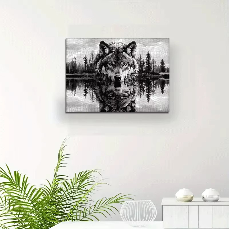Wolf & Forest Reflection Black & White Art Puzzle, 1.000 Teile - Bild 2
