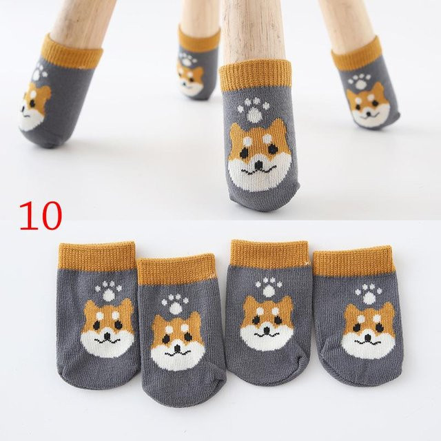 4 Stück Cartoon Stuhlbein Stricksocken Schutzbezüge für Tischbeine rutschfest in Bunt und Grau - Bild 1