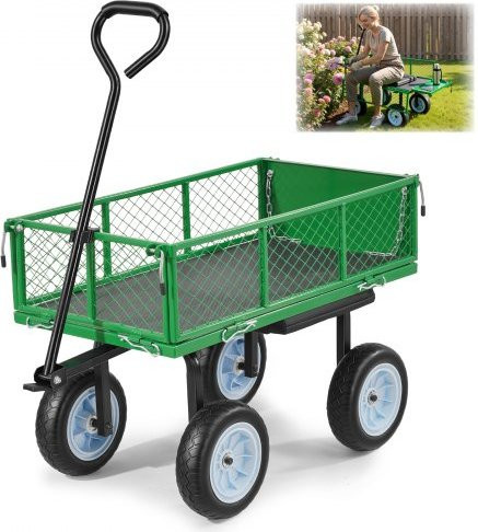 VEVOR Bollerwagen mit Sitz und PU-Rädern in Grün, Tragkraft 226,8 kg, Gartenwagen mit Werkzeugablage und verstellbarem Griff - Bild 1