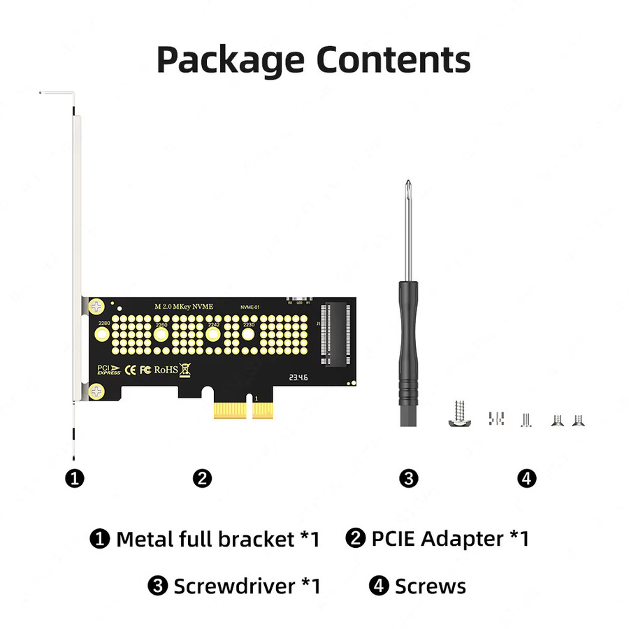 JEYI M.2 NVMe zu PCIe Konverterkarte in Schwarz - 16Gbps PCIe 3.0/4.0 SSD-Adapter für X1/X4/X8/X16 Steckplätze mit Installationsadapter - Bild 4