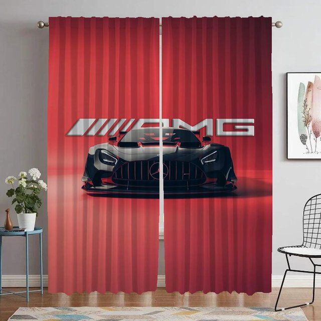 Benz Lichtblockierende Küchenvorhänge und Raumteiler aus Polyester, 2er-Set, Farbe: Rot, B: 74 cm, H: 114 cm - Bild 1