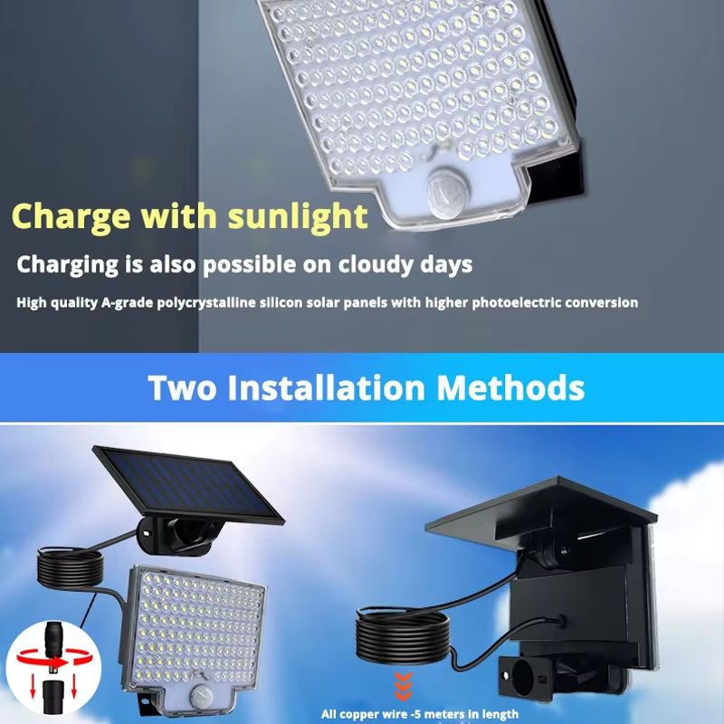 LONGRIVER Solarlampe mit 106 LED und Bewegungsmelder, wasserdichte LED Wandleuchte für Garten und Garage in Schwarz und Weiß - Bild 5