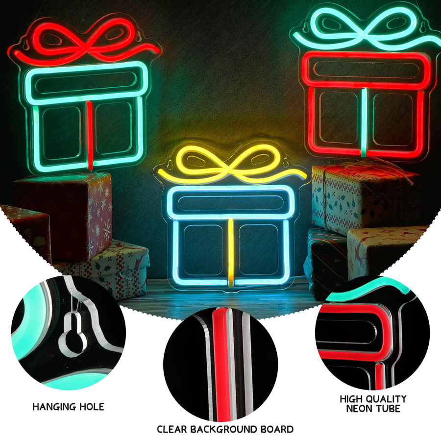 3-teiliges dimmbares Neonschild mit Weihnachtsgeschenkboxen in Multicolour als USB-Wanddeko für Wohnzimmer und Schlafzimmer - Bild 2