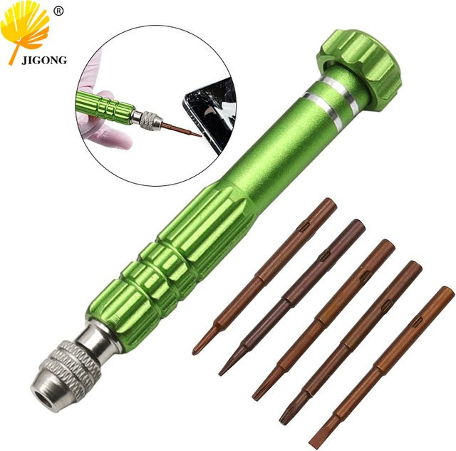 JIGONG 5-in-1 Multifunktions-Schraubendreher-Set für Handy, Uhr, Brille und Notebook in Rot und Grün - Bild 1