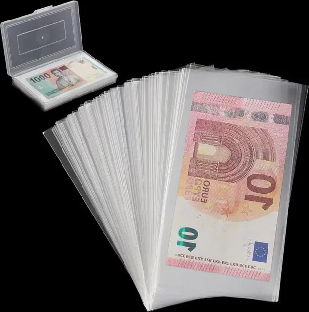 100 Stück transparente Geldhüllen aus Papier und Kunststoff zur Aufbewahrung von Währungen und Münzen - Bild 1