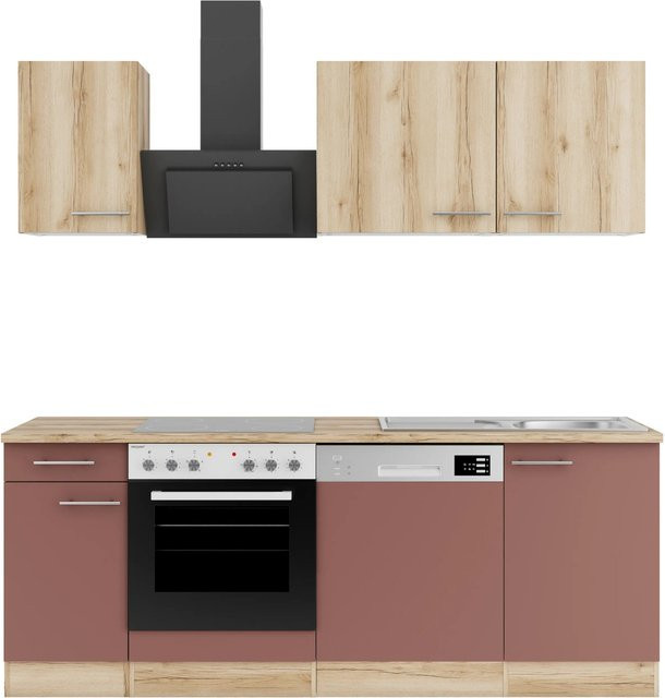 Optifit Küchenzeile KPLB 2179OE-9+ in Wildeiche und Rostrot mit modernem Design und integrierten Schubladen, Breite: 210 cm - Bild 1
