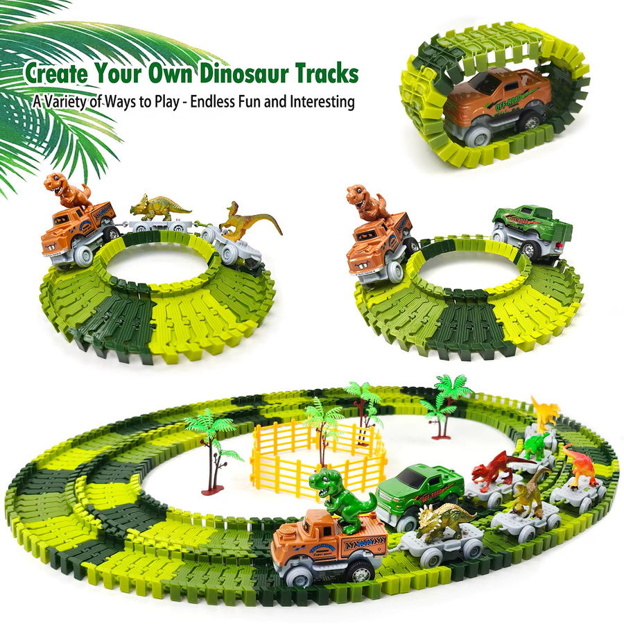 TONERJU Dinosaurier Magische Eisenbahn-Rennbahn Spielzeug, mit LED-Blinklichtern - Bild 5