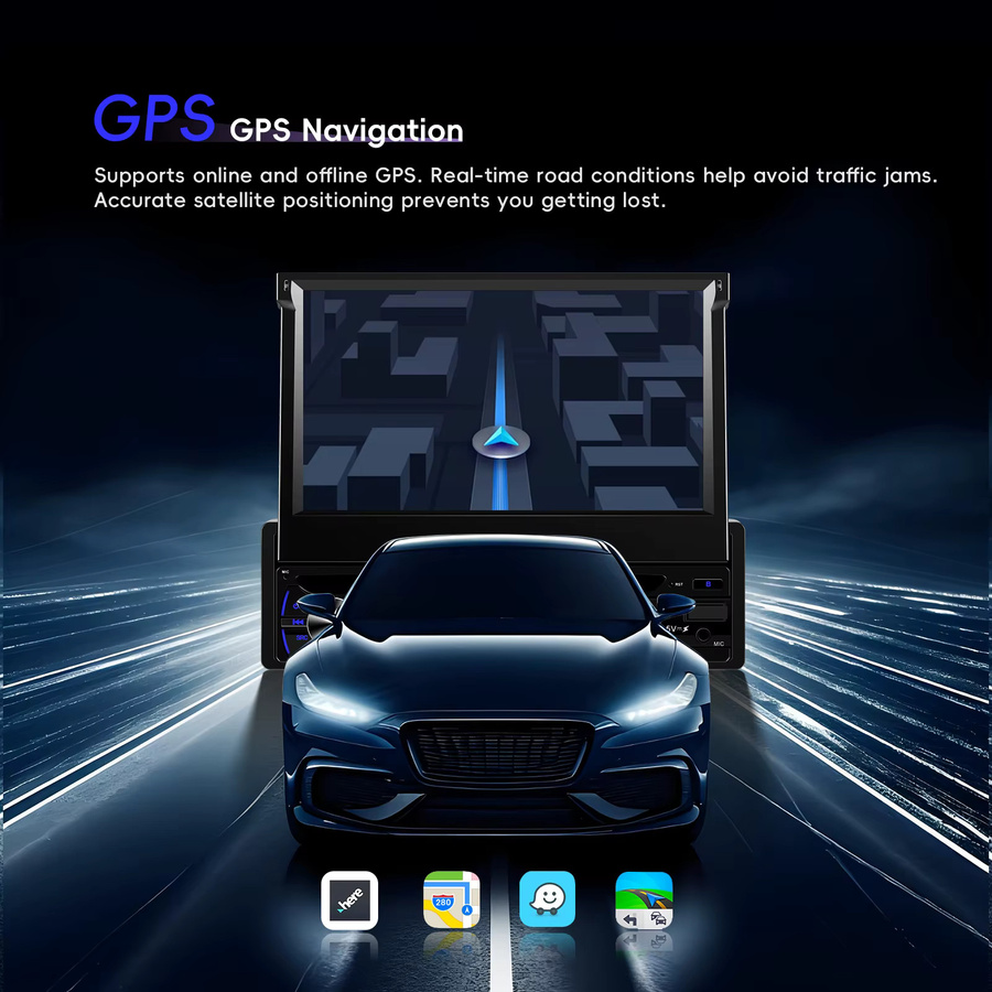Camecho 1 DIN Autoradio mit 7 Zoll versenkbarem IPS Bildschirm, Android Auto, Carplay, GPS und Wifi, Schwarz, 4 GB RAM + 64 GB Speicher - Bild 4