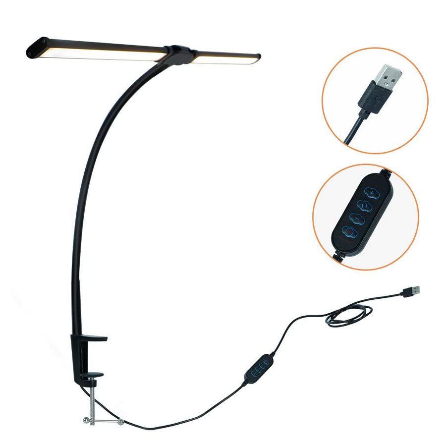 Augenschonende LED-Klemmleuchte aus Metall in Schwarz mit USB-Anschluss, dimmbar und mit einstellbarer Farbtemperatur für Home Office, Lesen und PC-Gaming - Bild 6