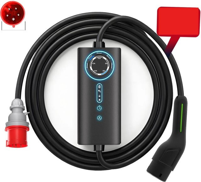 Junsun EV Ladegerät 11kW mit 6m Type 2 Kabel, 3-phasig, 6-16A, Schwarz - Bild 1