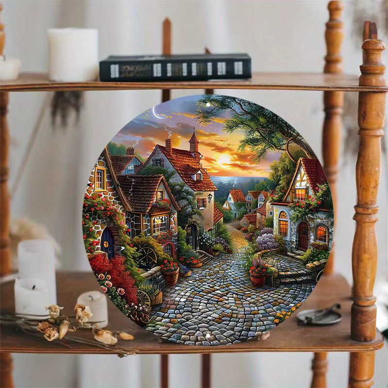 Rundes Aluminium-Metallwandschild Potdemiel mit Landschaftsmotiv, Mehrfarbig, Durchmesser: 20,32 cm - Bild 3
