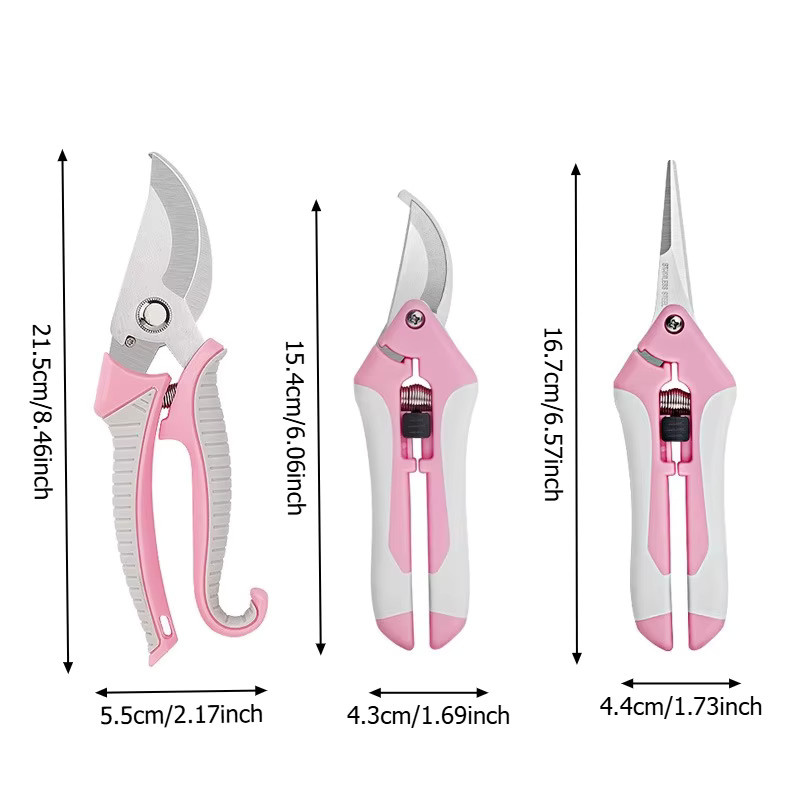 Dobeli Automatische Rückprall-Gartenschere in Pink mit Edelstahlklinge und ergonomischem Griff - Bild 2